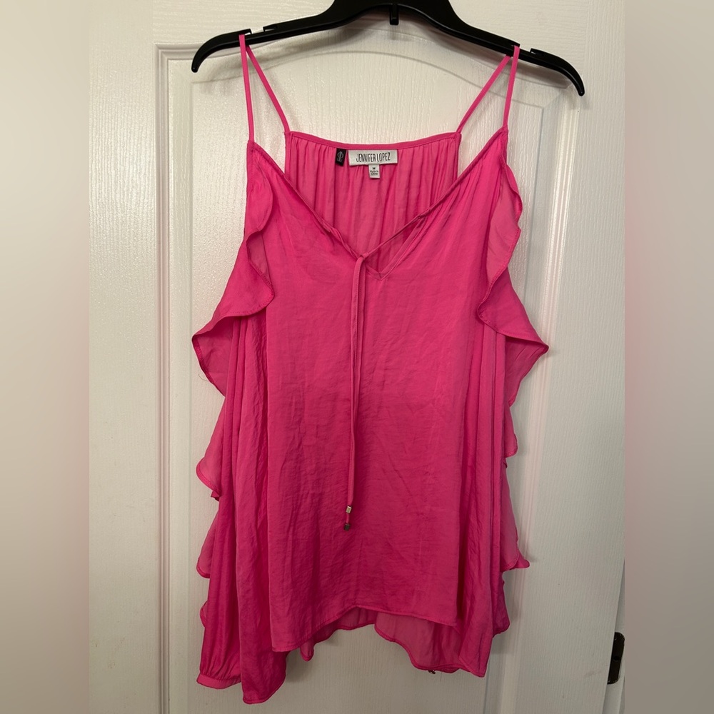 J-Lo by Jennifer Lopez Hot Pink Ruffle Cold-Shoulder Top